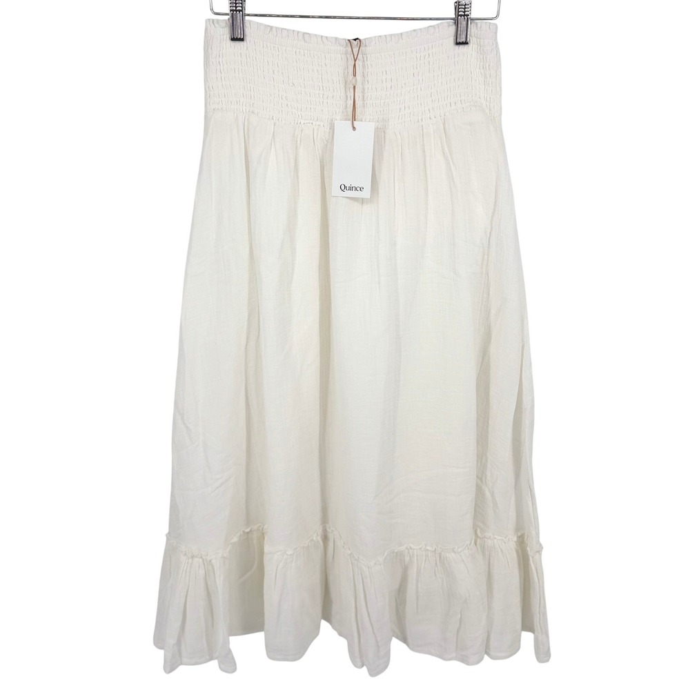 Quince Organic Cotton Gauze Smocked Maxi Skirt Women's Small White Boho Cottage - Picture 2 of 9